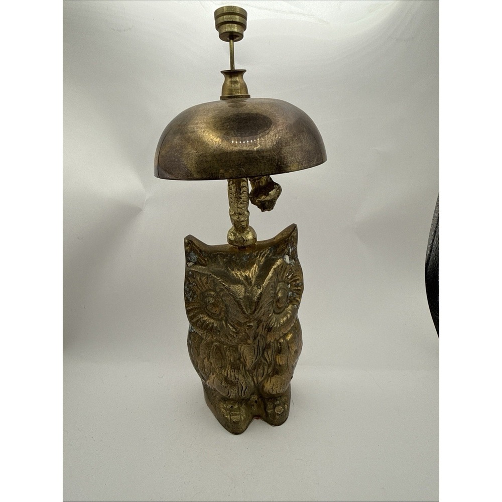 Vintage Brass Owl Service Bell Figural Concierge Hotel General Store Counter